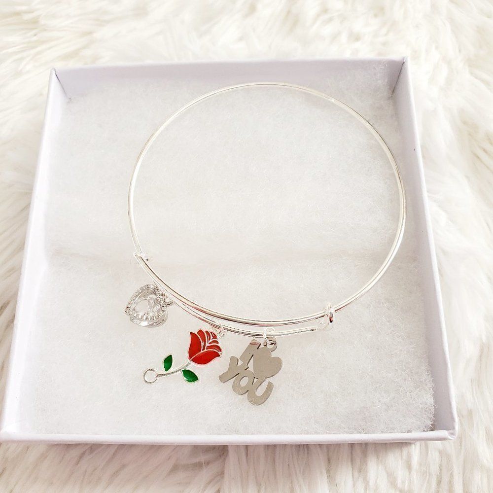 Silver Plated Women's Adjustable I love you Charm Bracelet